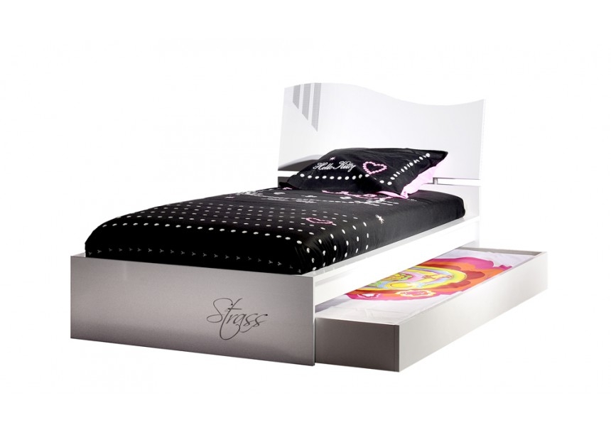 Lit blanc laqué Strass 140 cm Modéle Sans tiroir ...