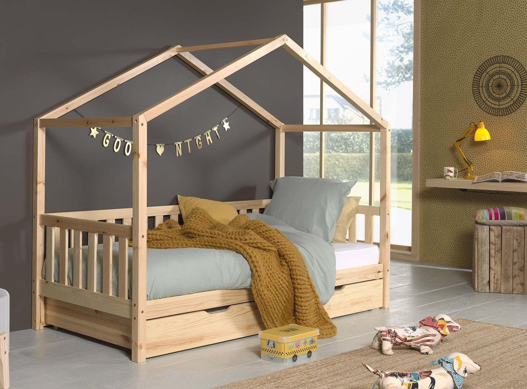 Vipack - Lit cabane gigogne 90x200 cm pin massif clair Bali