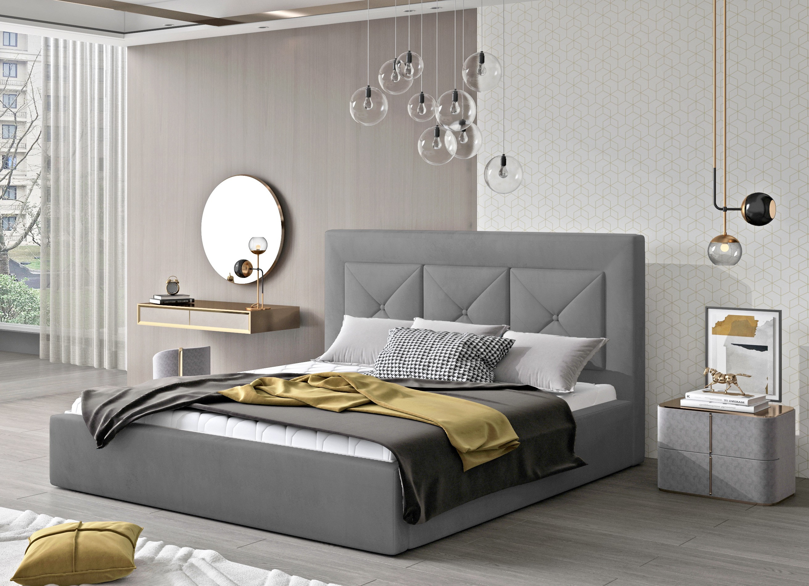 Design style Lit design 180x200 cm velours gris clair Clarin LesTendances.fr