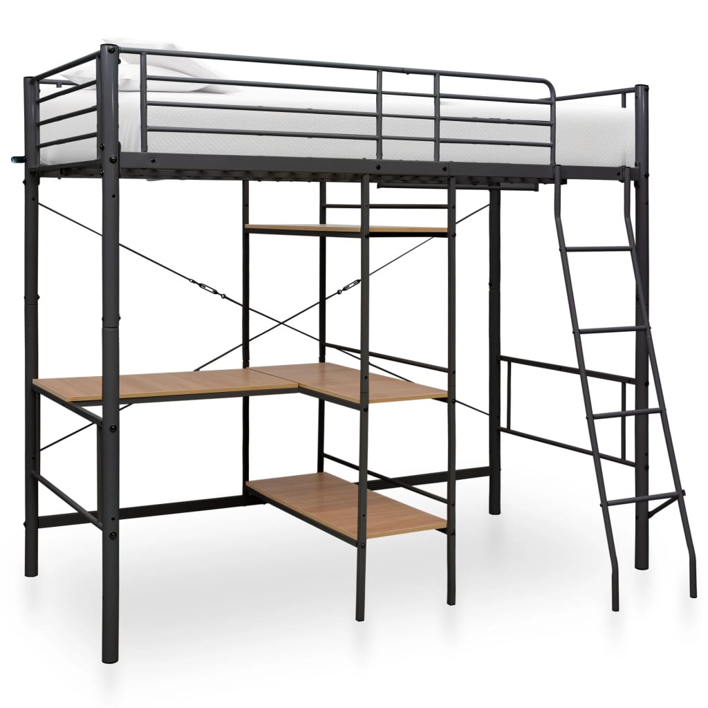 Octane Lit Mezzanine Rmetal Gris Avec Bureau Bois Naturel Kozty 90x200 Cm Lestendances Fr