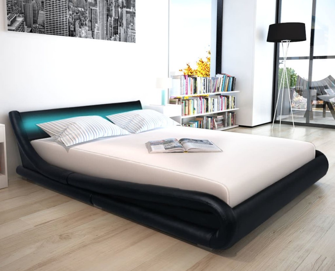 Lit moderne à led simili cuir noir Juna 160x200 cm LesTendances.fr