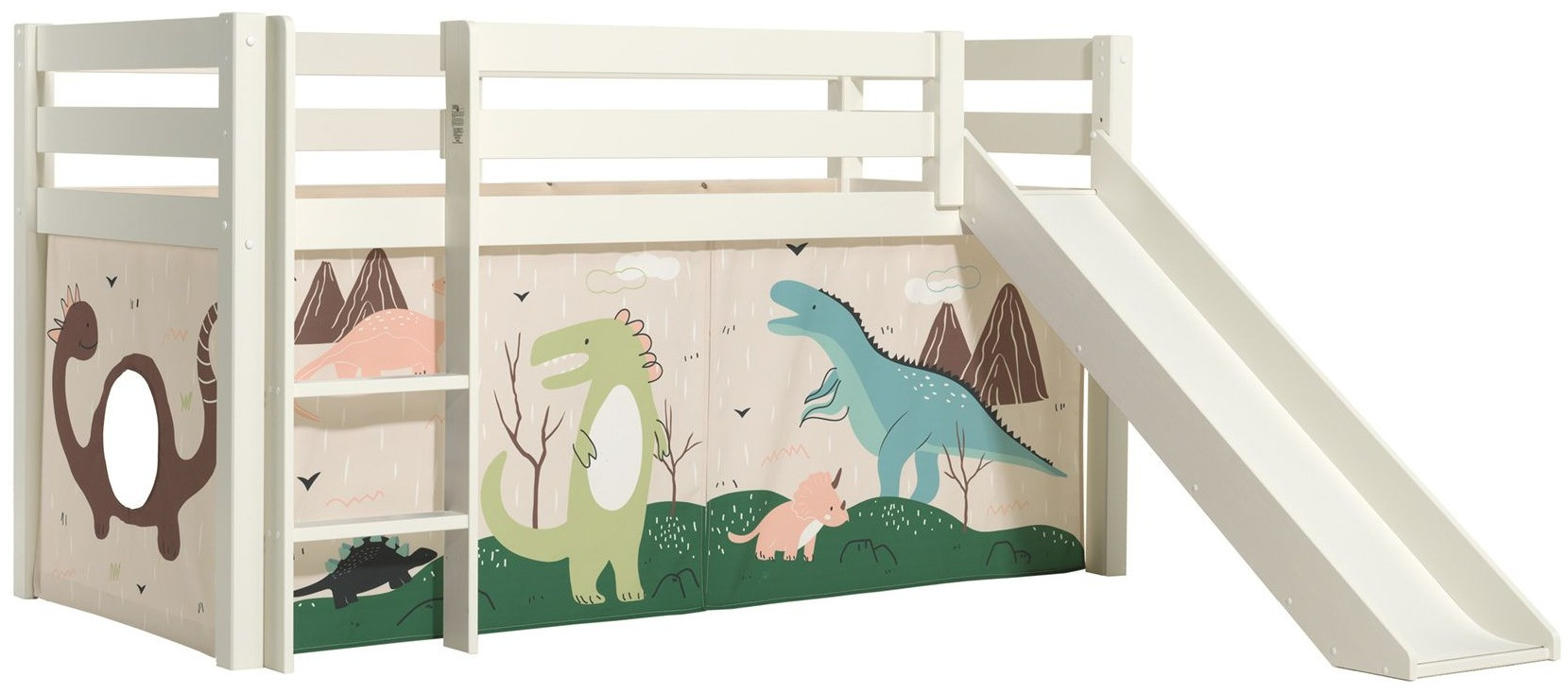 Vipack Lit toboggan 90x200 cm avec tente dinosaure pin massif blanc