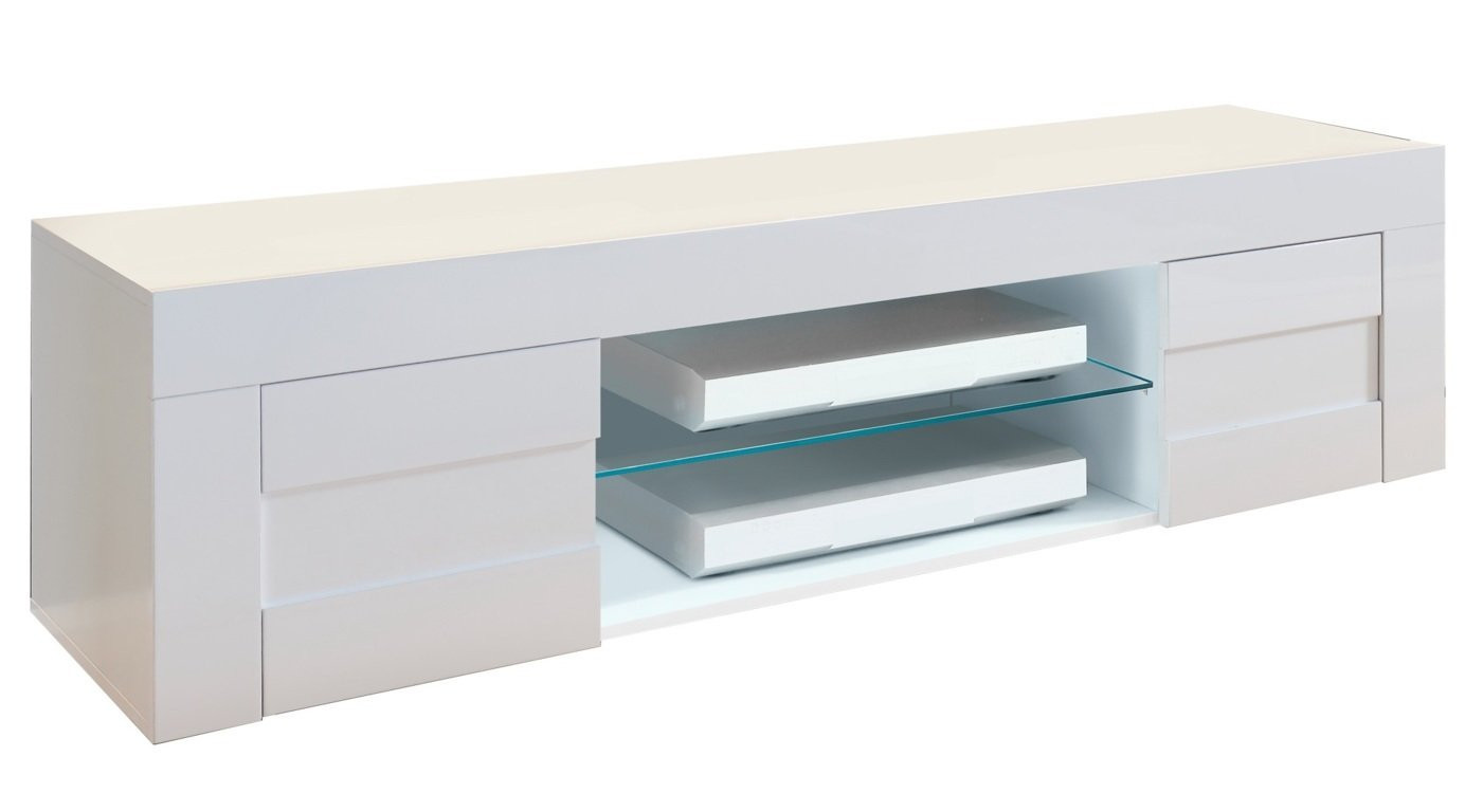 Design Italie - Meuble TV 2 portes bois laqué blanc brillant Lubi L 181