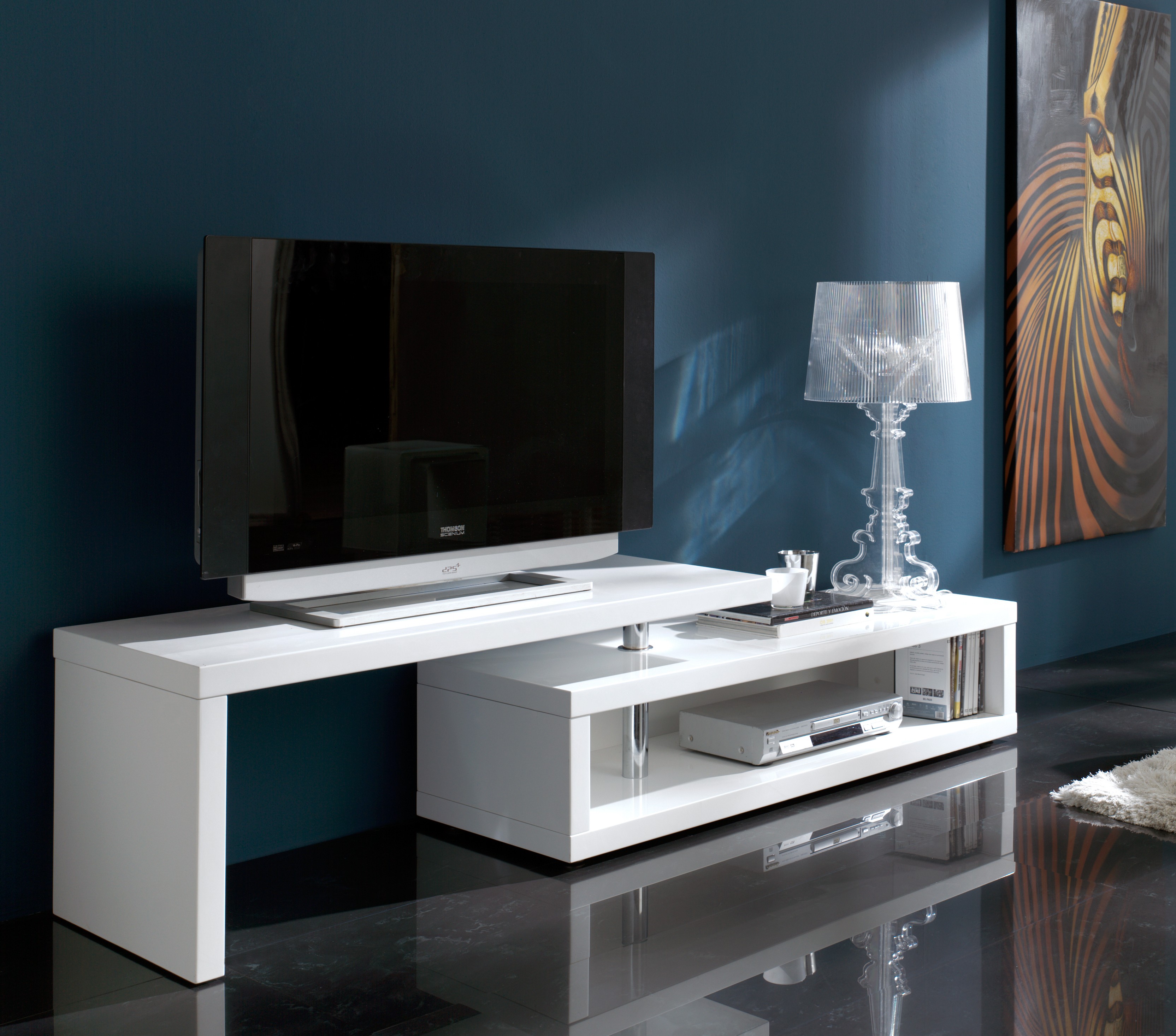 Meuble TV modulable bois laqué blanc Oracle | LesTendances.fr