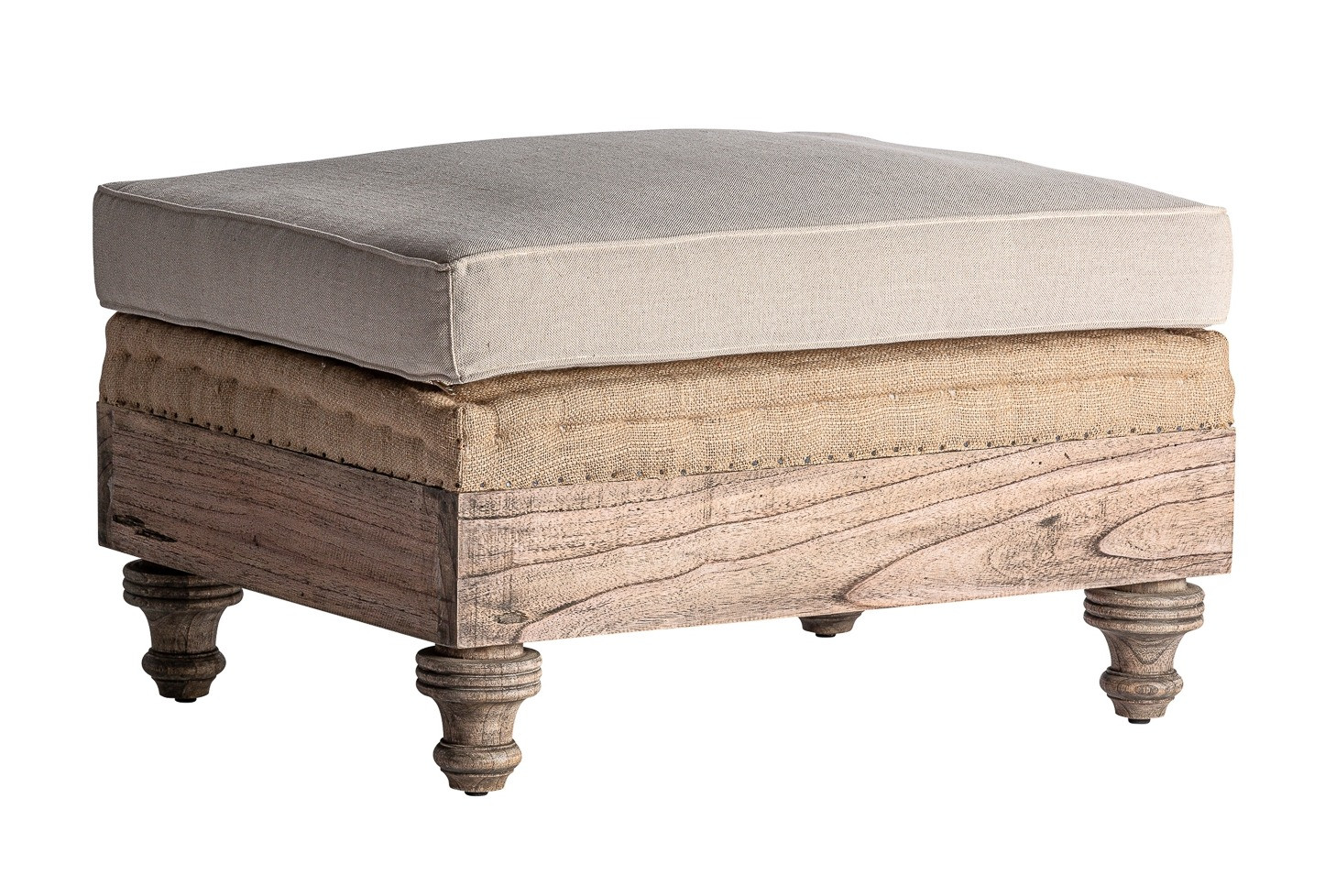 V Home Pouf carré tissu beige et pied bois massif clair Chabo LesTendances.fr