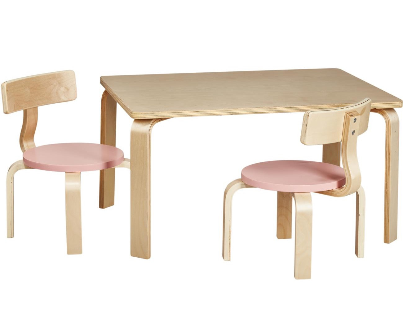 Set table et 2 chaises enfant bois naturel et rose pastel Saly