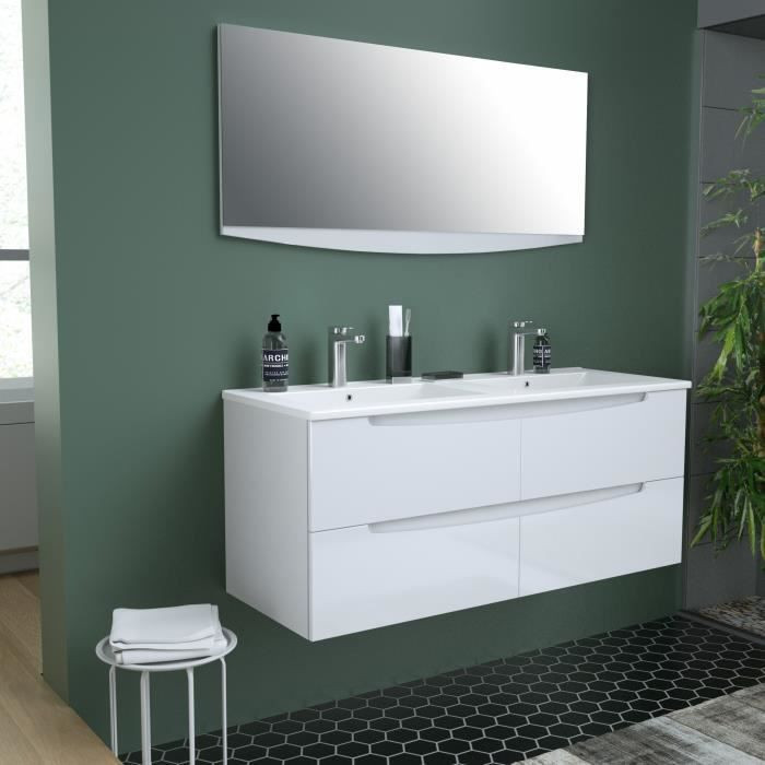 SMILE Salle de bain double vasque + miroir L 120 cm 4 tiroirs a