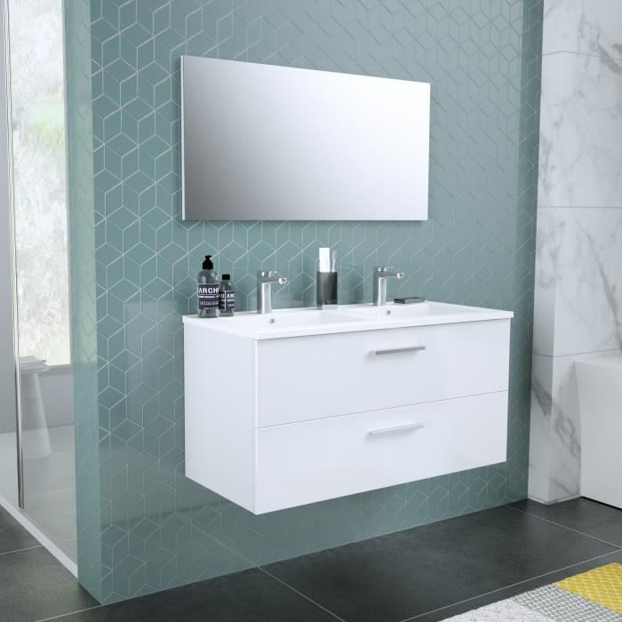 START Meuble salle de bain double vasque + miroir L 100 cm - 2 tiroirs