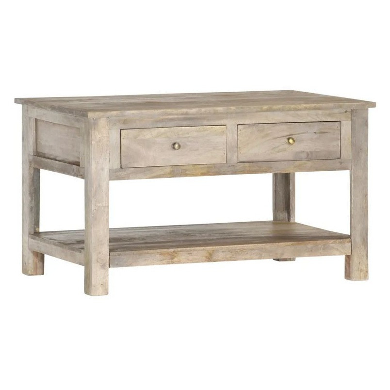 Table Basse 2 Tiroirs Manguier Massif Finition Chene Gris Teash Lestendances Fr