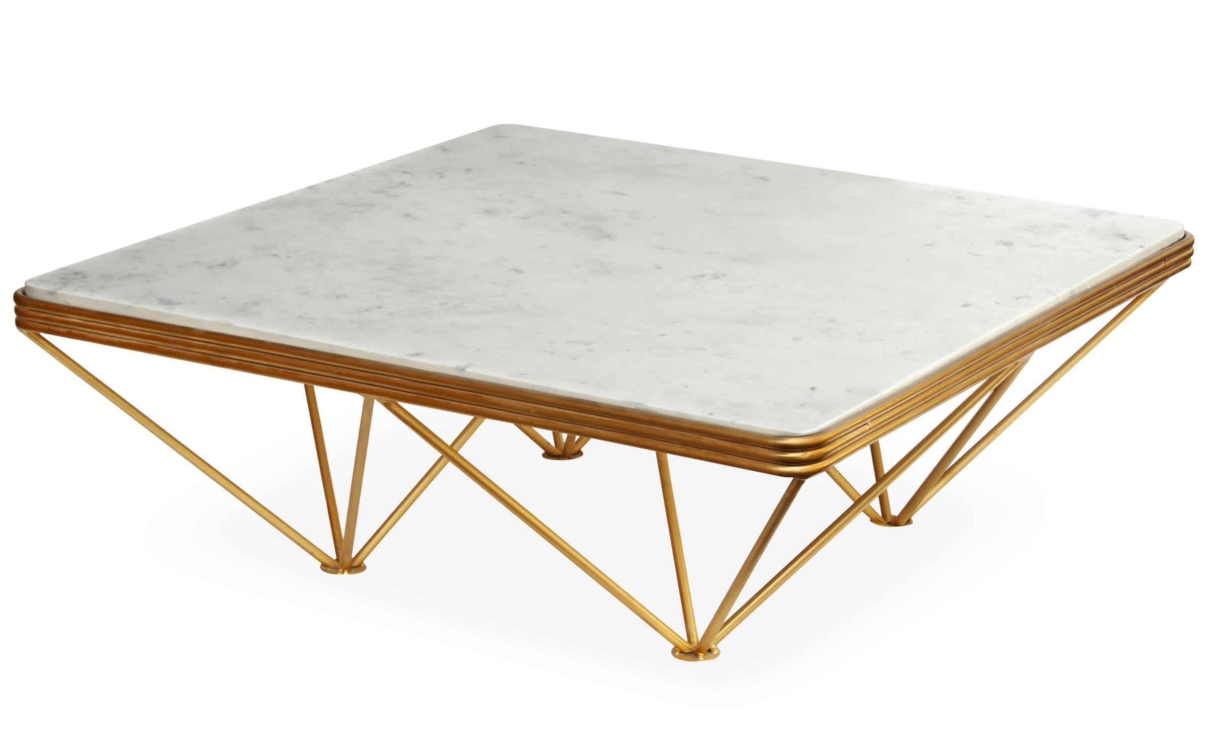 Table basse carrée marbre blanc et métal doré Paola ...