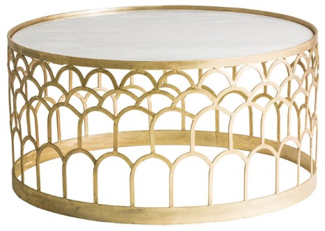 Table basse ronde art déco métal doré et plateau marbre Sacha ...