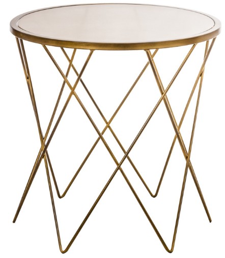 V Home - Table basse ronde art déco pierre beige rosée et métal doré ...