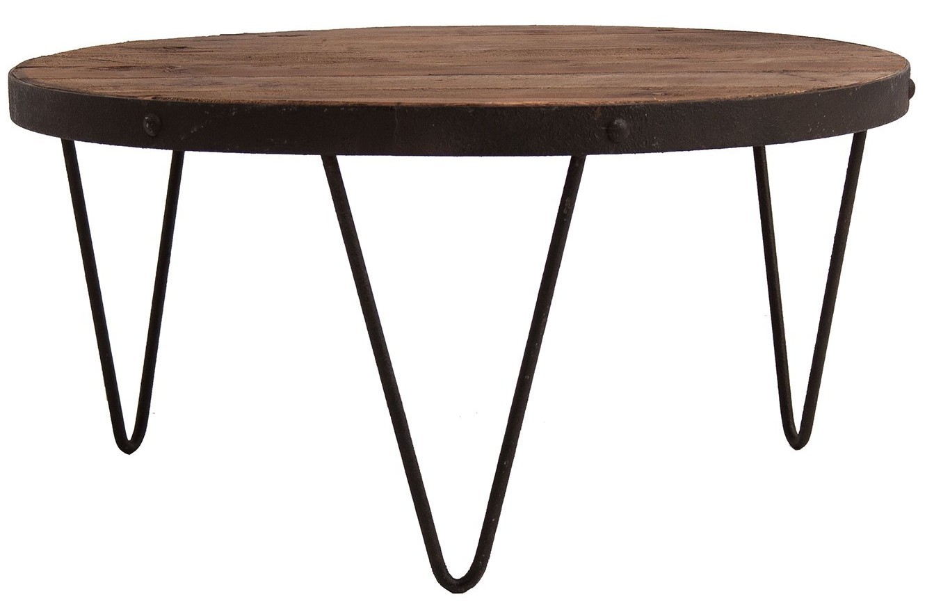 Table basse ronde industrielle pin massif foncé et pieds métal noir Gilmar LesTendances.fr