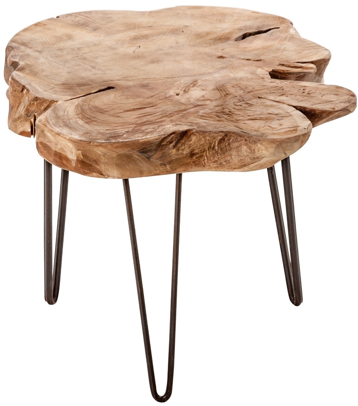 Table d'appoint ronde ethnique racine de teck clair vieilli Adrien ...