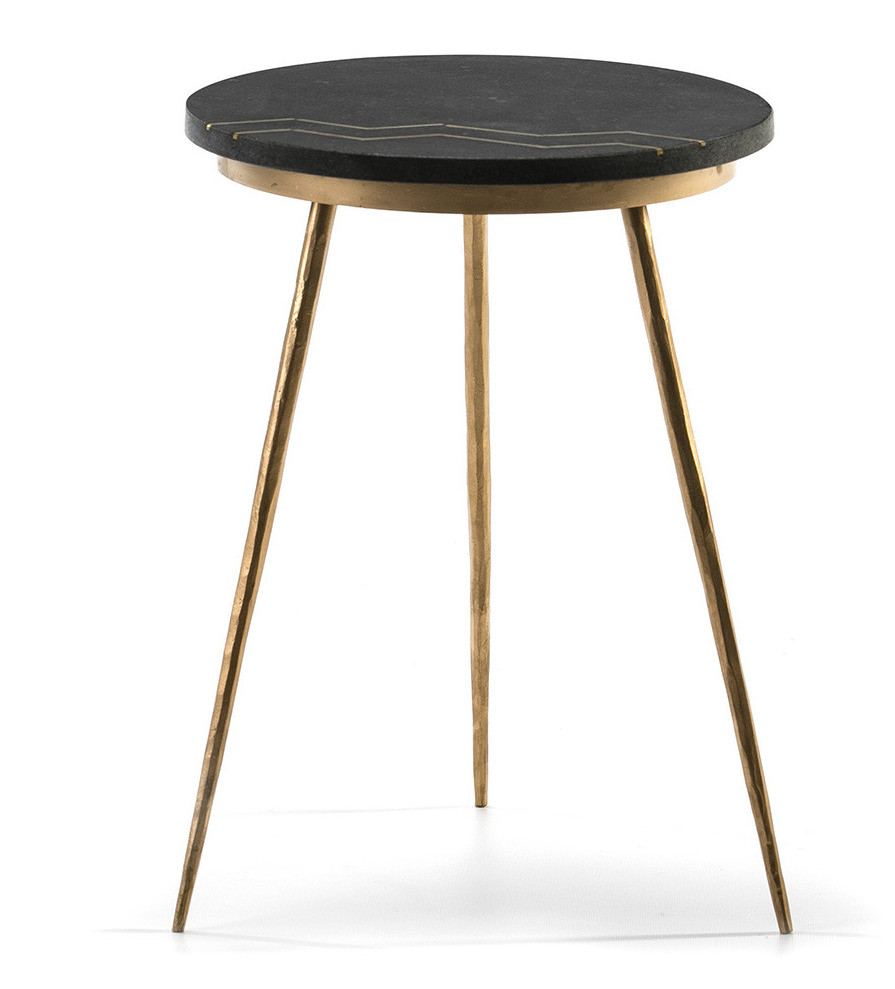 Table Granite Ronde Table d'appoint ronde granite noir et pieds métal doré | LesTendances.fr