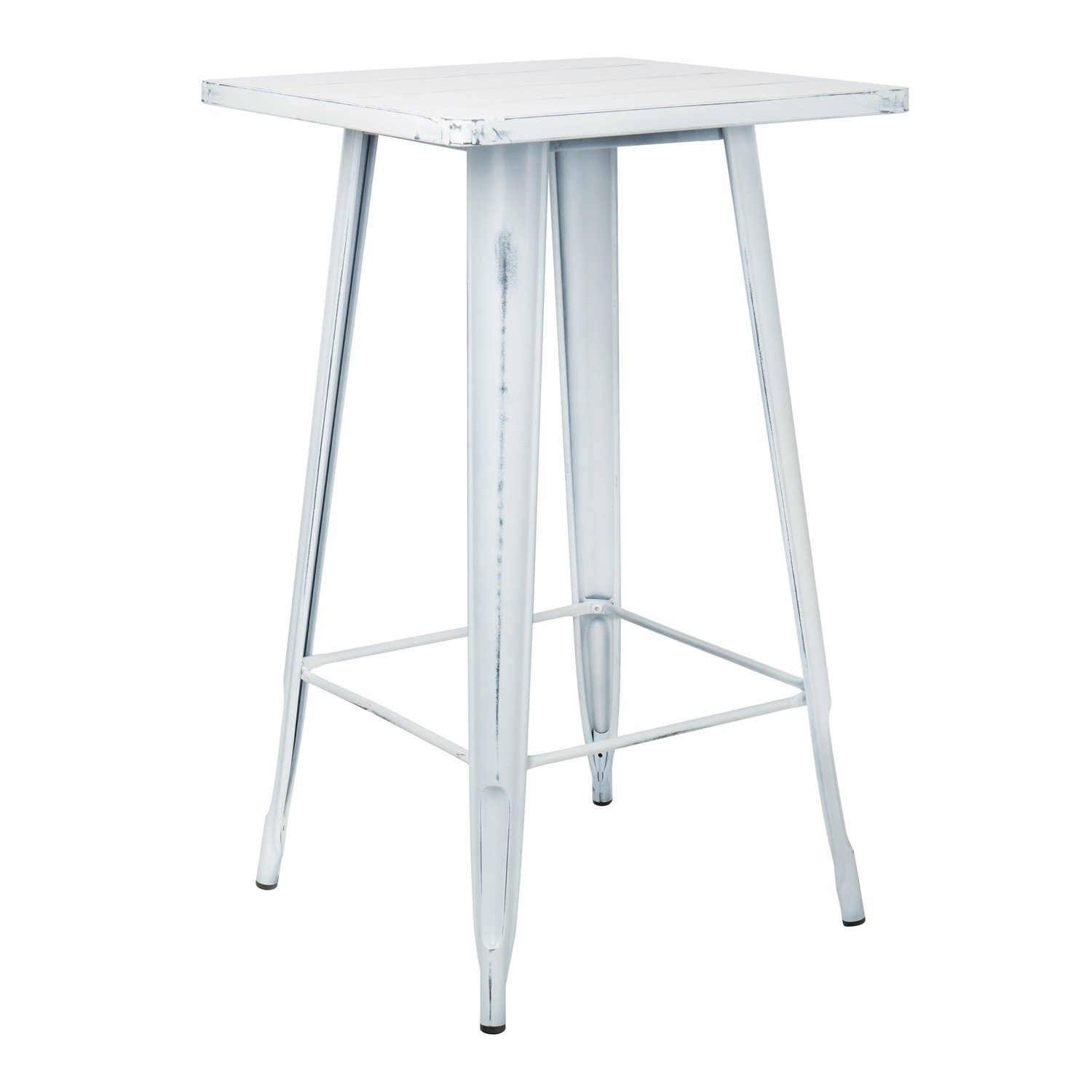 Table de bar carrée vintage acier blanc vieilli Kontoir 60 cm