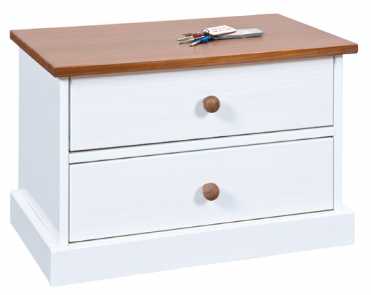 Table de chevet 2 tiroirs pin massif foncé et blanc Boule | LesTendances.fr