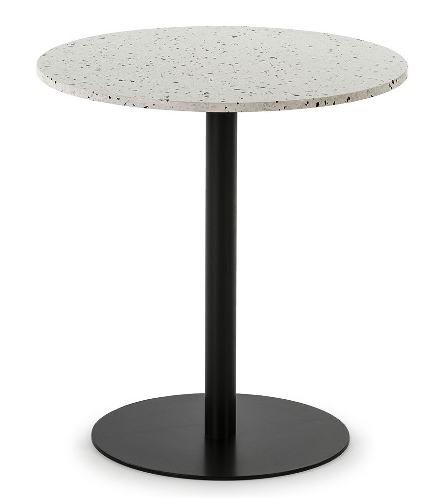 Thai Mobilier Table  de cuisine ronde  granite  blanc et 