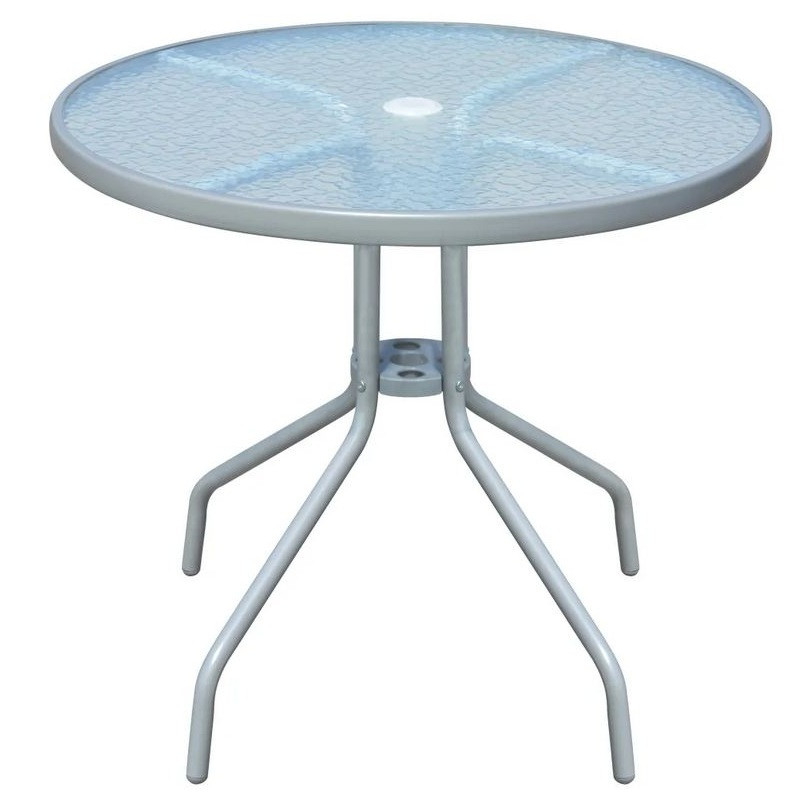 Octane Table de jardin ronde verre trempé et métal gris Ronna
