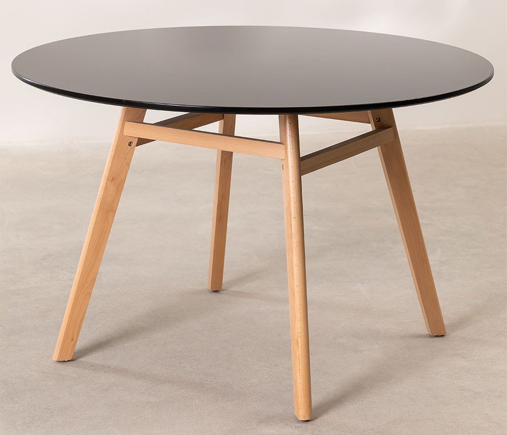 Table ronde 120 cm scandinave noir et pieds bois clair Bristol ...