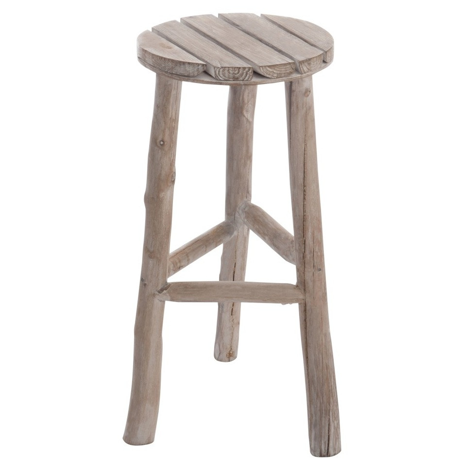 Tabouret de bar rond bois massif blanc délavé Azura | LesTendances.fr