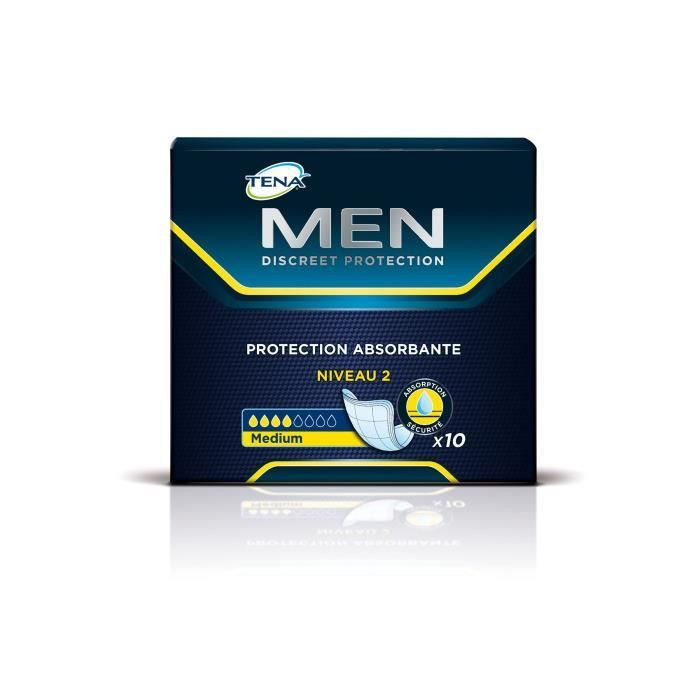 TENA MEN Serviettes hygiéniques pour fuites urinaires Homme Incontinence modérée Lot de 10