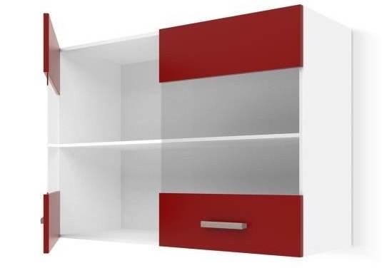 Meuble Haut De Cuisine ULTRA 60 Cm - Rouge Mat, Avec Plan De Travail Et Poignées