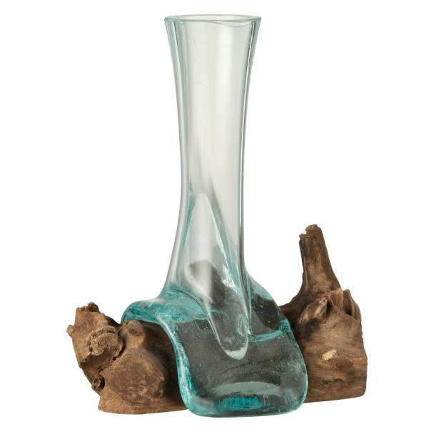 Vase verre et pied bois recyclé Azura H 19 cm LesTendances.fr