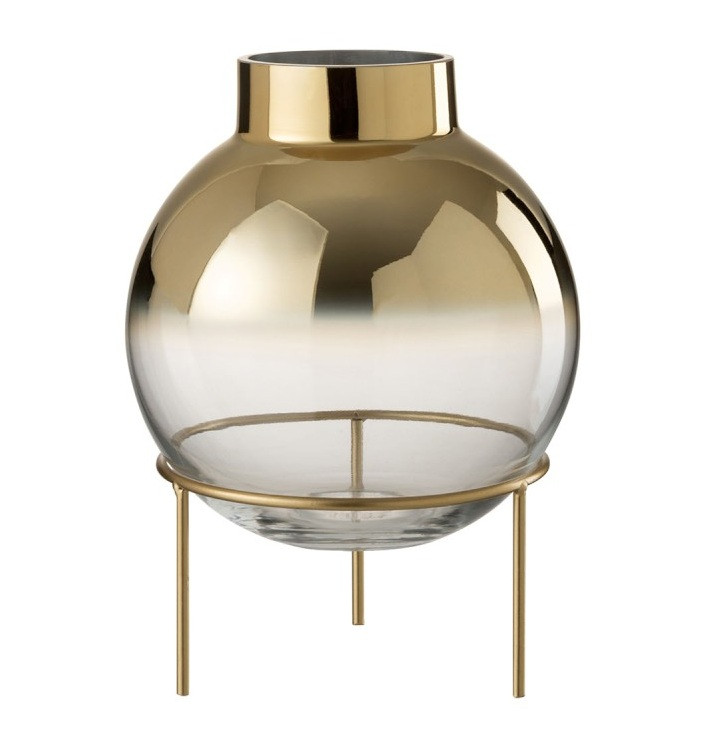 Vase verre transparent sur pied métal doré Narsh Lot de 2