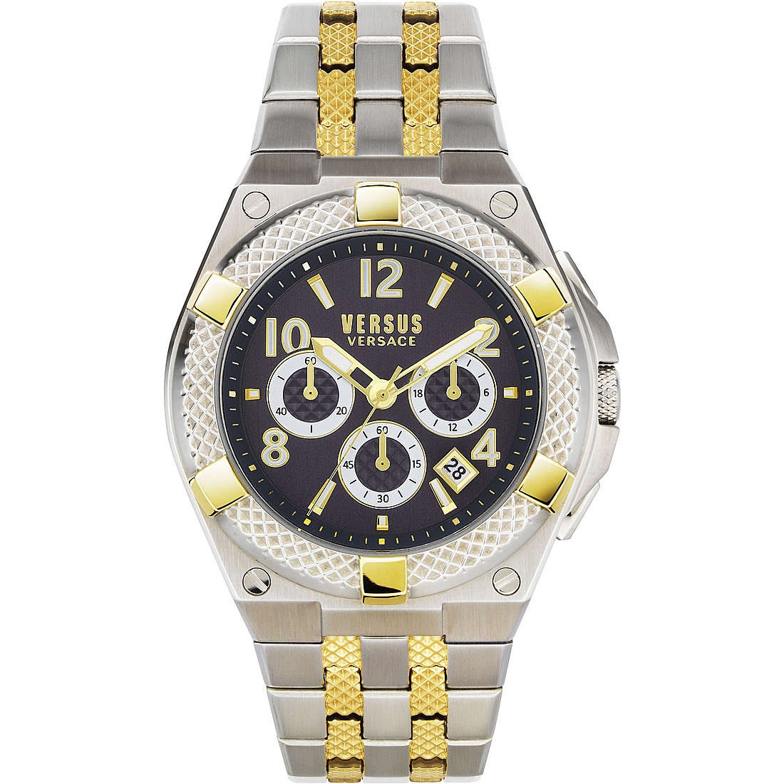 Versus Esteve Orologio Uomo Cronografo VSPEW0619 - Cassa Grande >45mm, Quadrante Nero, Cinturino Oro, Data - 2
