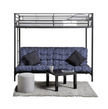 Lit Mezzanine Avec Banquette Convertible - 90x190 Cm, Structure Métal - Rangement Intégré, Réversible Gauche/droite - 12