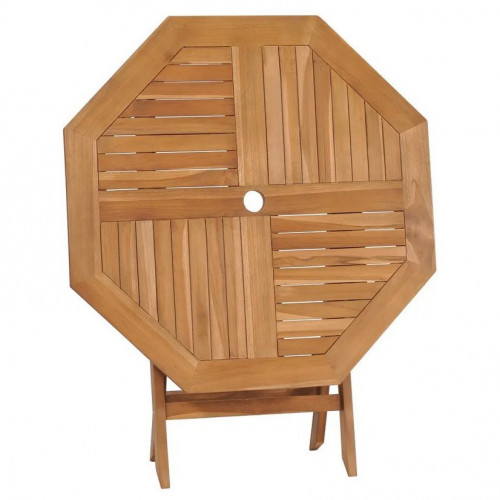 Home Table de jardin octogonale pliable teck massif clair Kounjo